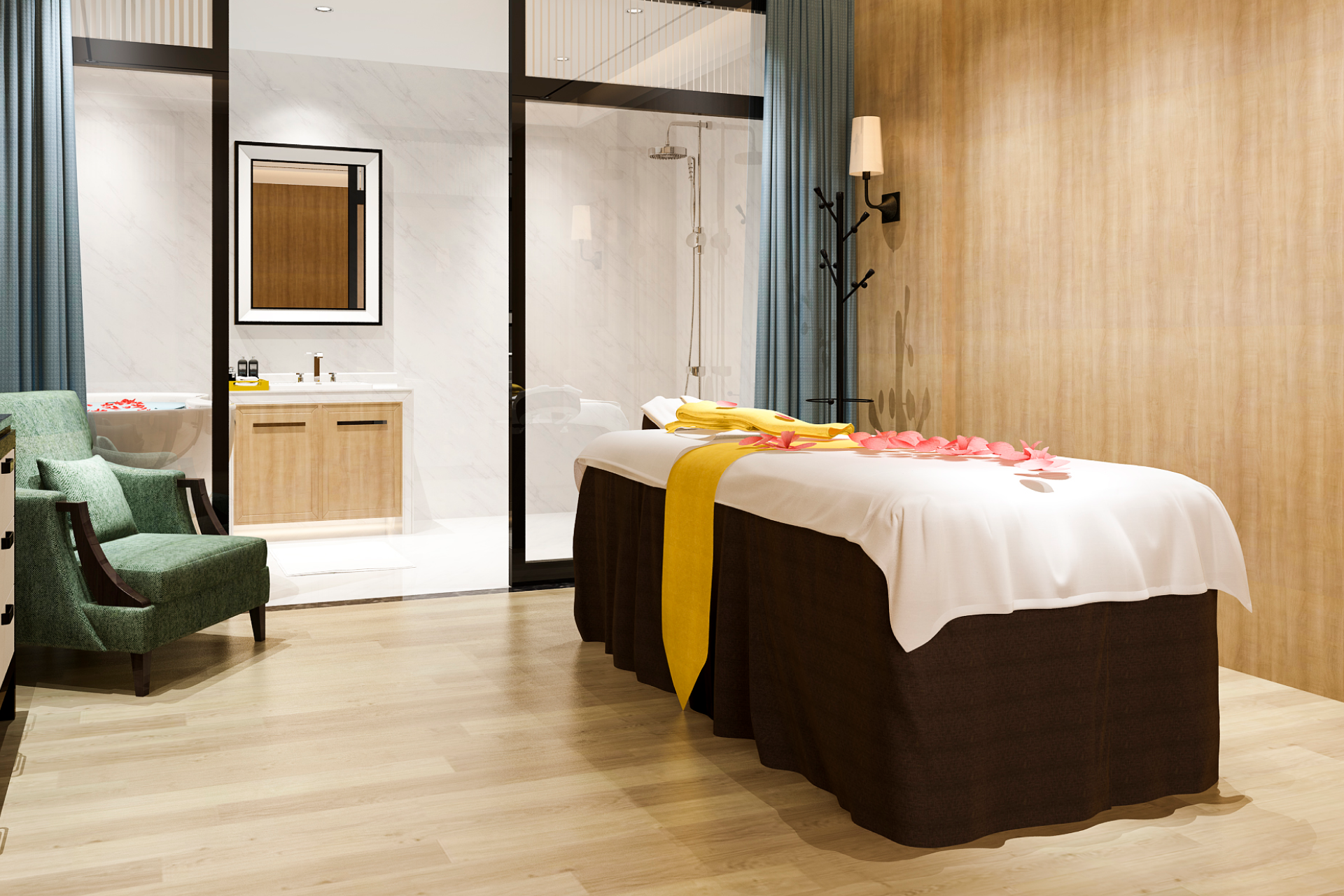hotel spa massage room with stationary treatment table designed for durability and long-term commercial use