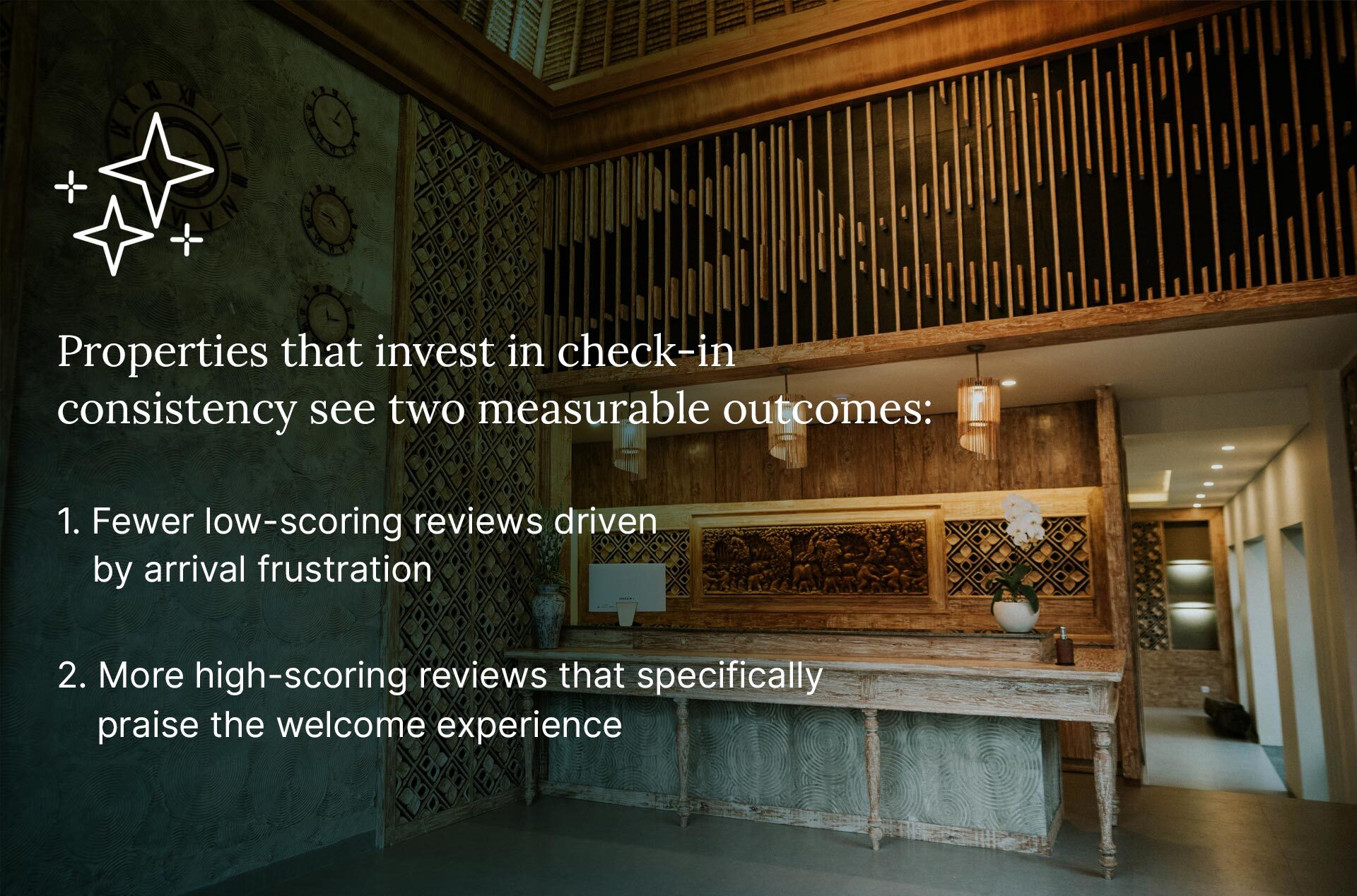 Boutique hotel lobby and reception desk illustrating how improving the hotel check-in experience supports stronger guest reviews and fewer complaints